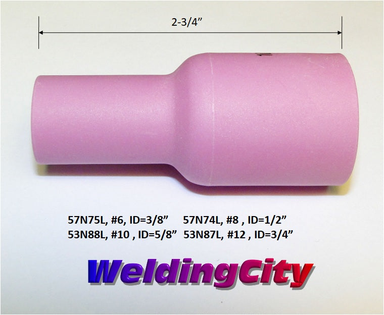 WeldingCity® Assorted Orifices and Lengths (Long-Extra-Long-Extra-Extra-Long #6-#8-#10-#12-#15) Large Gas Lens Alumina Ceramic Cup 53N-57N-series for TIG Welding Torch 17-18-26