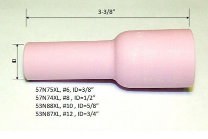 WeldingCity® Assorted Orifices and Lengths (Long-Extra-Long-Extra-Extra-Long #6-#8-#10-#12-#15) Large Gas Lens Alumina Ceramic Cup 53N-57N-series for TIG Welding Torch 17-18-26