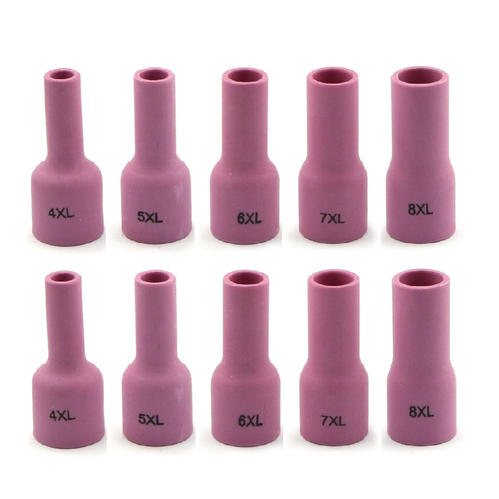 WeldingCity® 10-pcs Assorted Orifice Sizes (#4-#8) EXTRA-LONG Gas Lens Alumina Ceramic Cup 53N-XL series for TIG Welding Torch 9-20-25