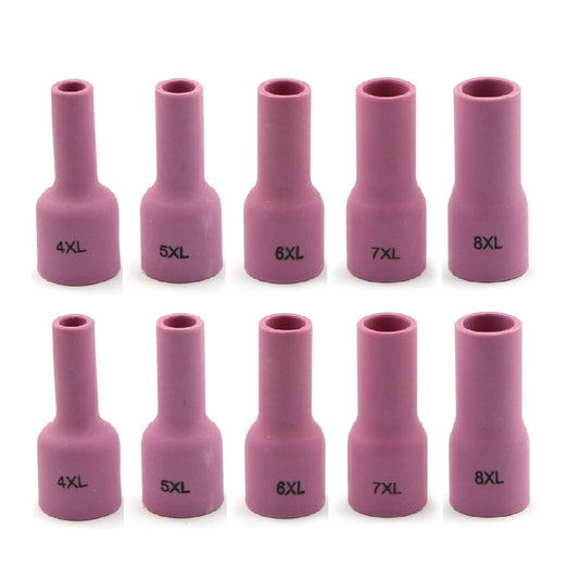 WeldingCity® 10-pcs Assorted Orifice Sizes (#4-#8) EXTRA-LONG Gas Lens Alumina Ceramic Cup 53N-XL series for TIG Welding Torch 9-20-25