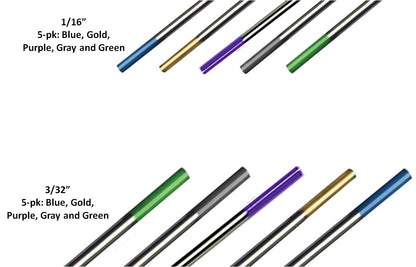 10-pcs WeldingCity® TIG Welding Tungsten Electrode 1-16" and 3-32" x 7" Pure-Tri Element-Ceriated-Lanthanated 1.5-Lanthanated 2.0