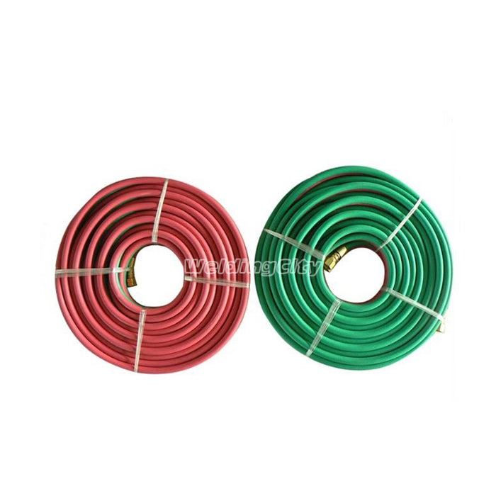 WeldingCity® 25-ft 1-4" Grade-T Twin-Hose (Green and Red) B-B Fittings for Acetylene Propane Gas Welding Cutting Heating